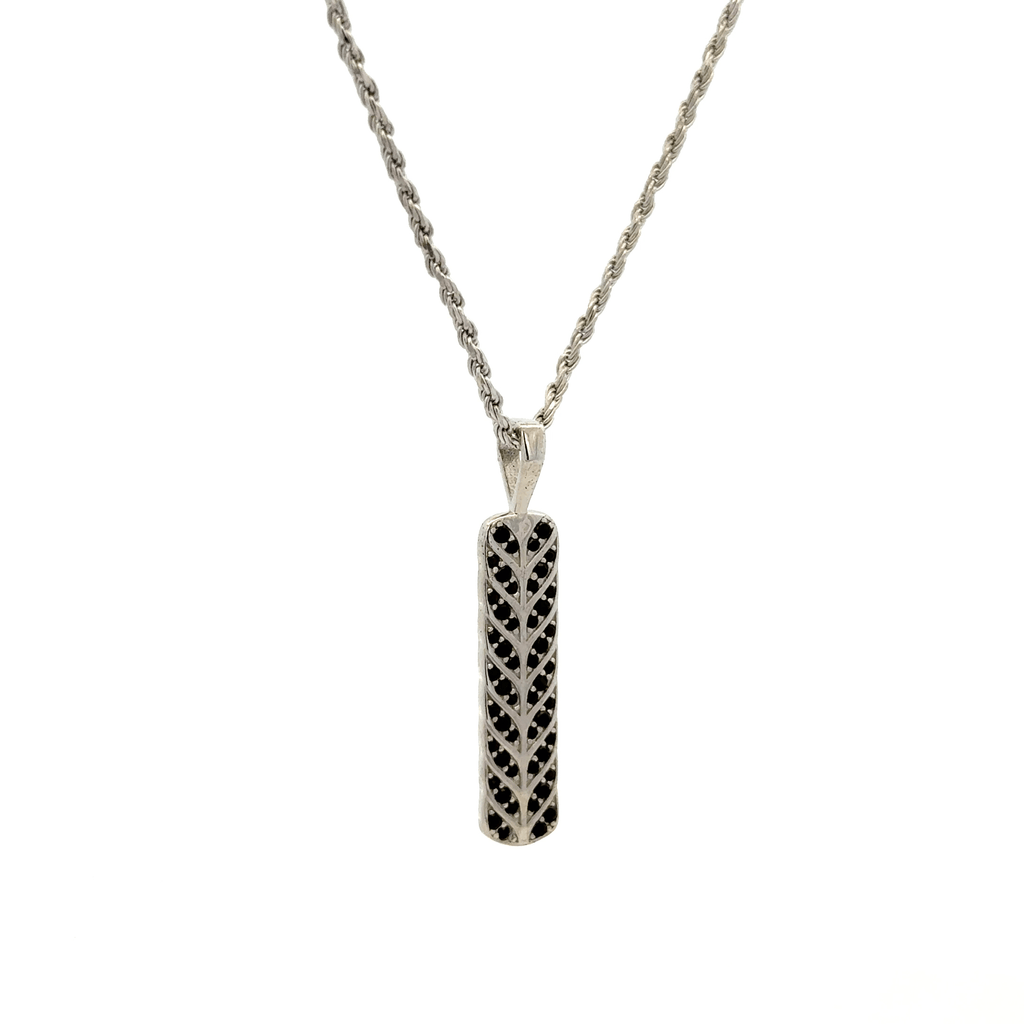 Rhodium chevron ingot tag chain with pendent