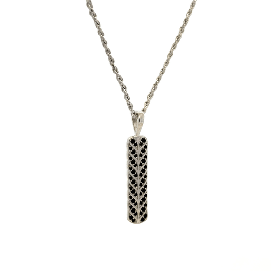 Rhodium chevron ingot tag chain with pendent