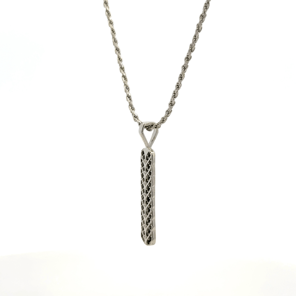 Rhodium chevron ingot tag chain with pendent