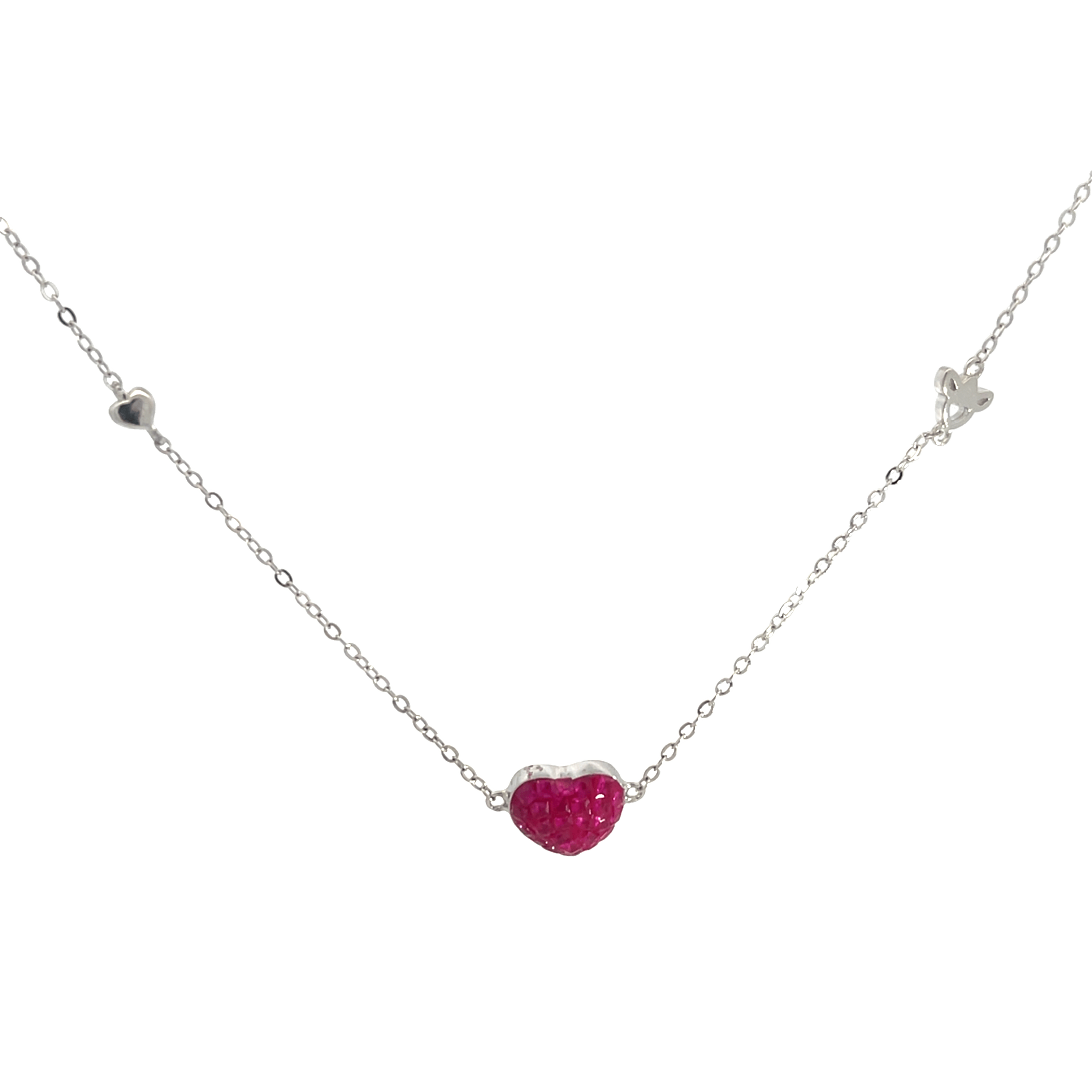 Rhodium heart shape chain with pendent