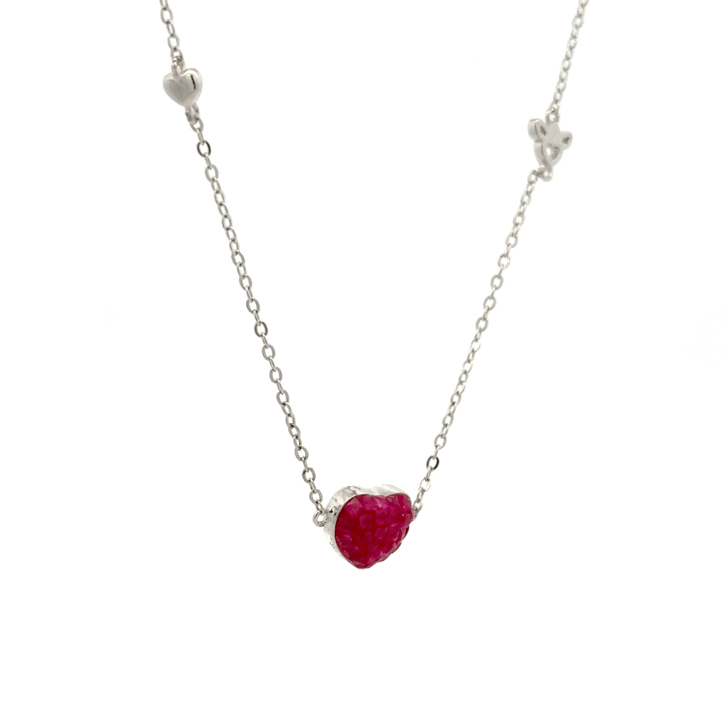 Rhodium heart shape chain with pendent