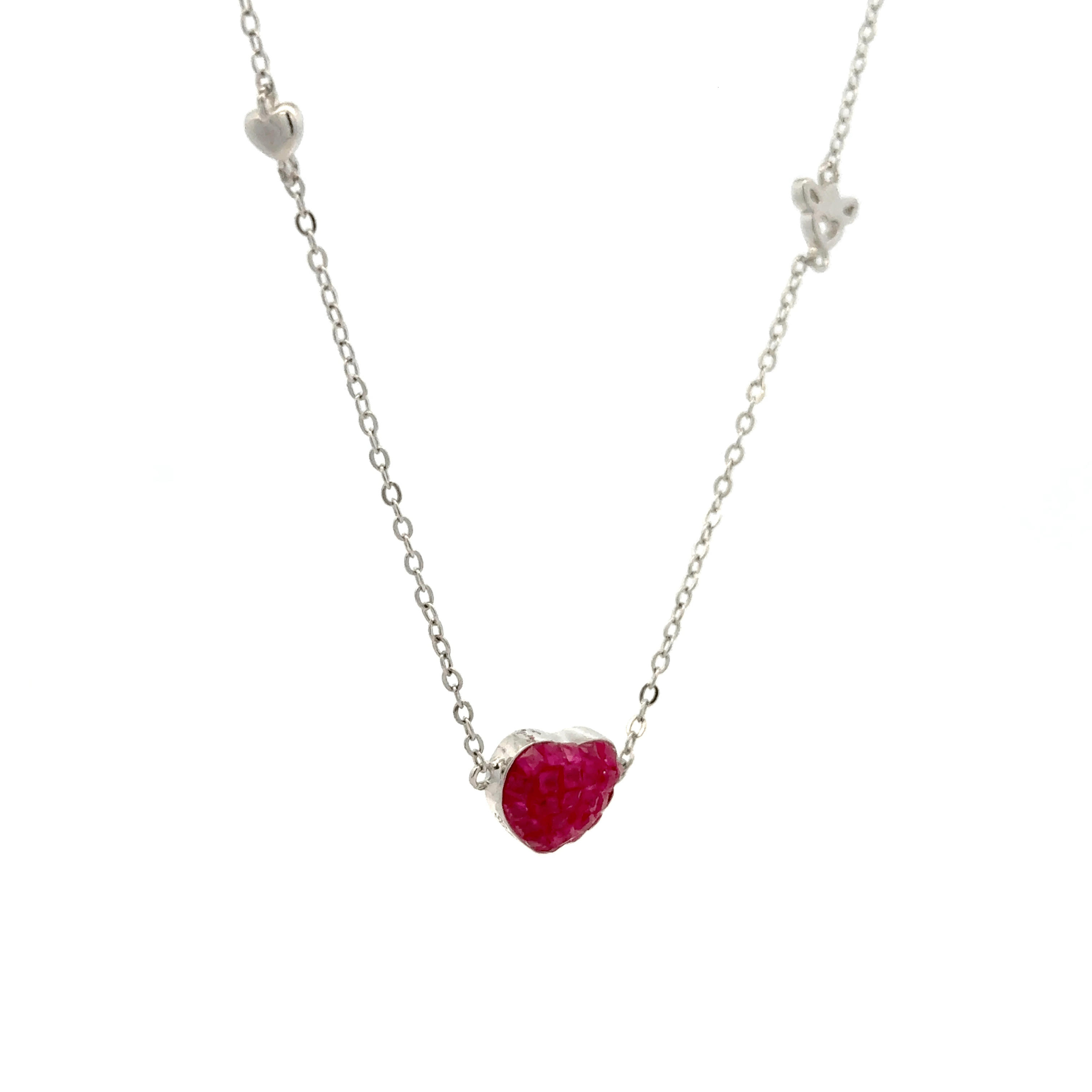 Rhodium heart shape chain with pendent