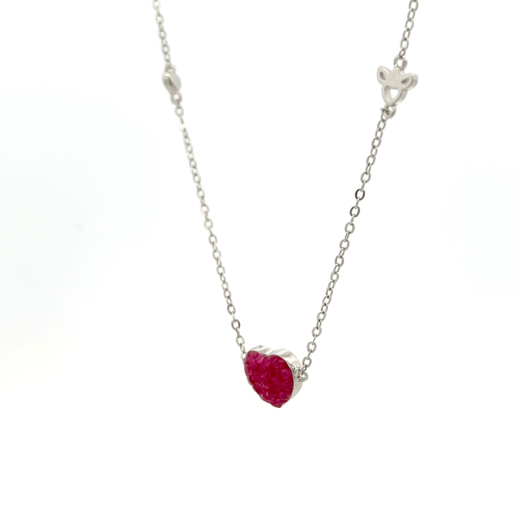 Rhodium heart shape chain with pendent