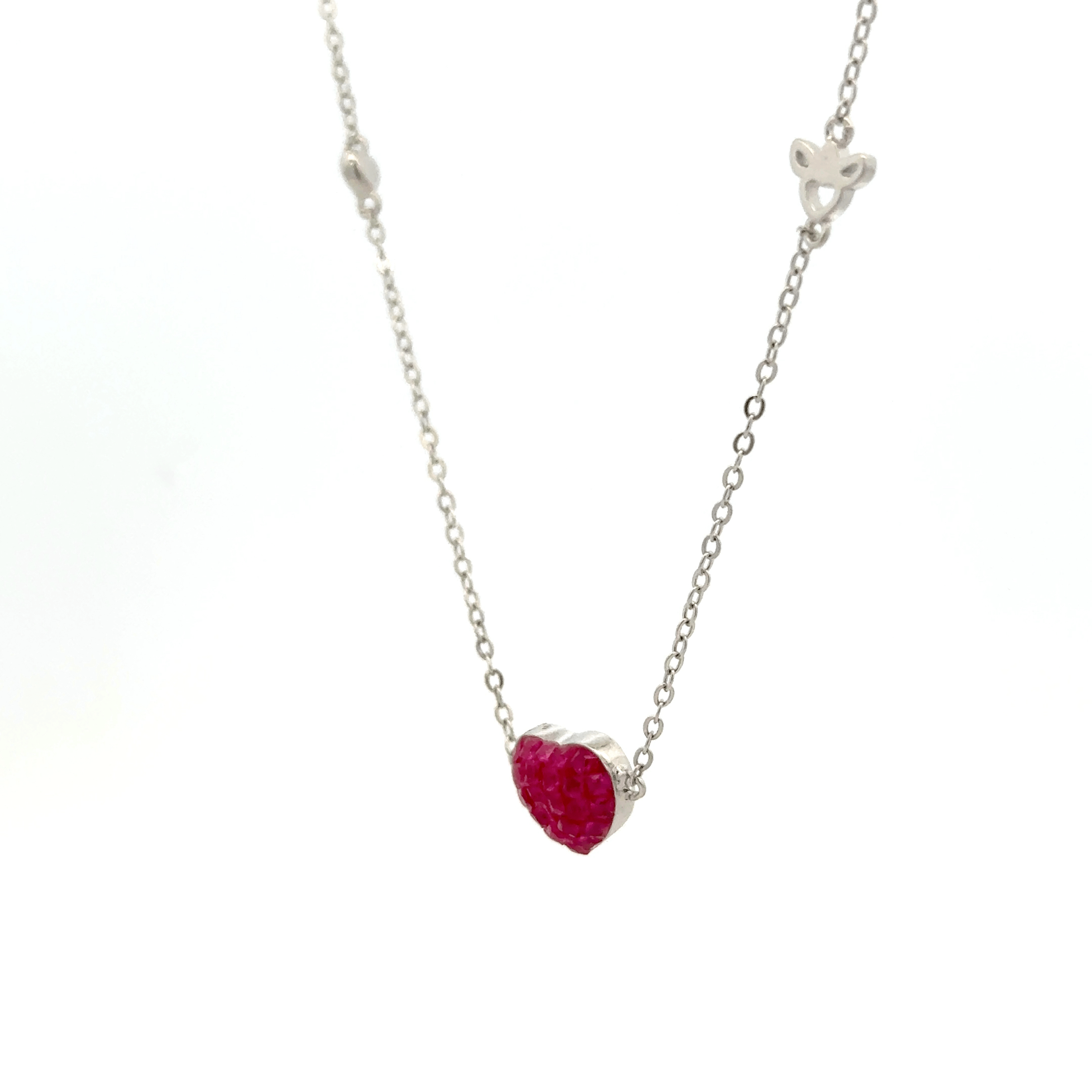 Rhodium heart shape chain with pendent