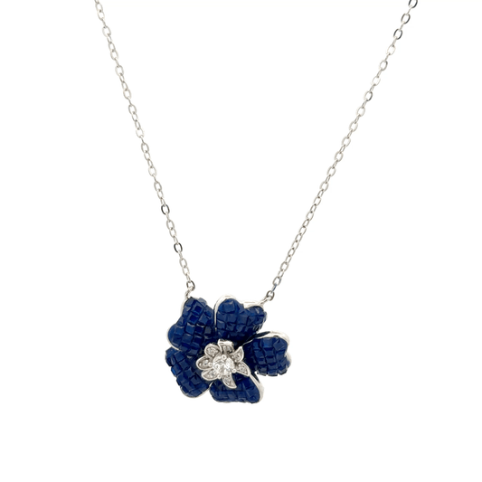 Rhodium flower shape chain with pendent