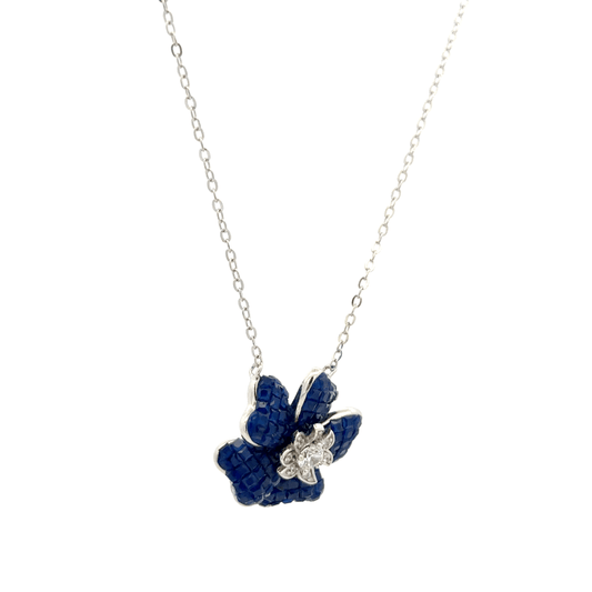Rhodium flower shape chain with pendent