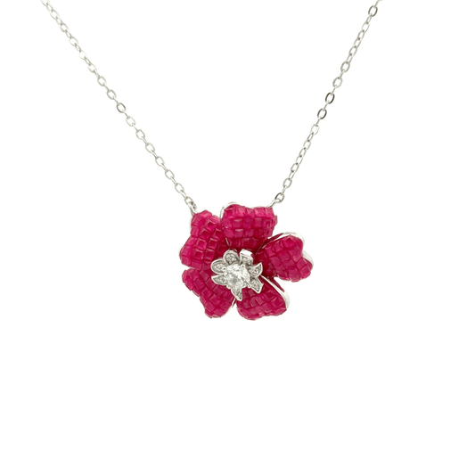 Rhodium flower shape chain with pendent