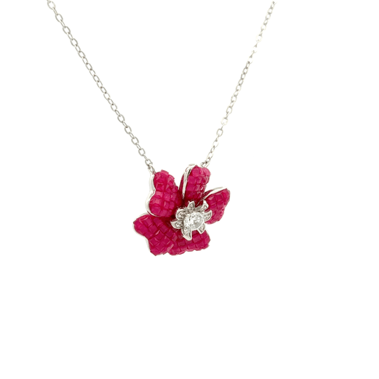 Rhodium flower shape chain with pendent