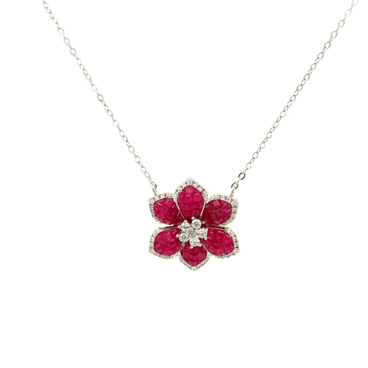 Rhodium Flower shape chain with pendent