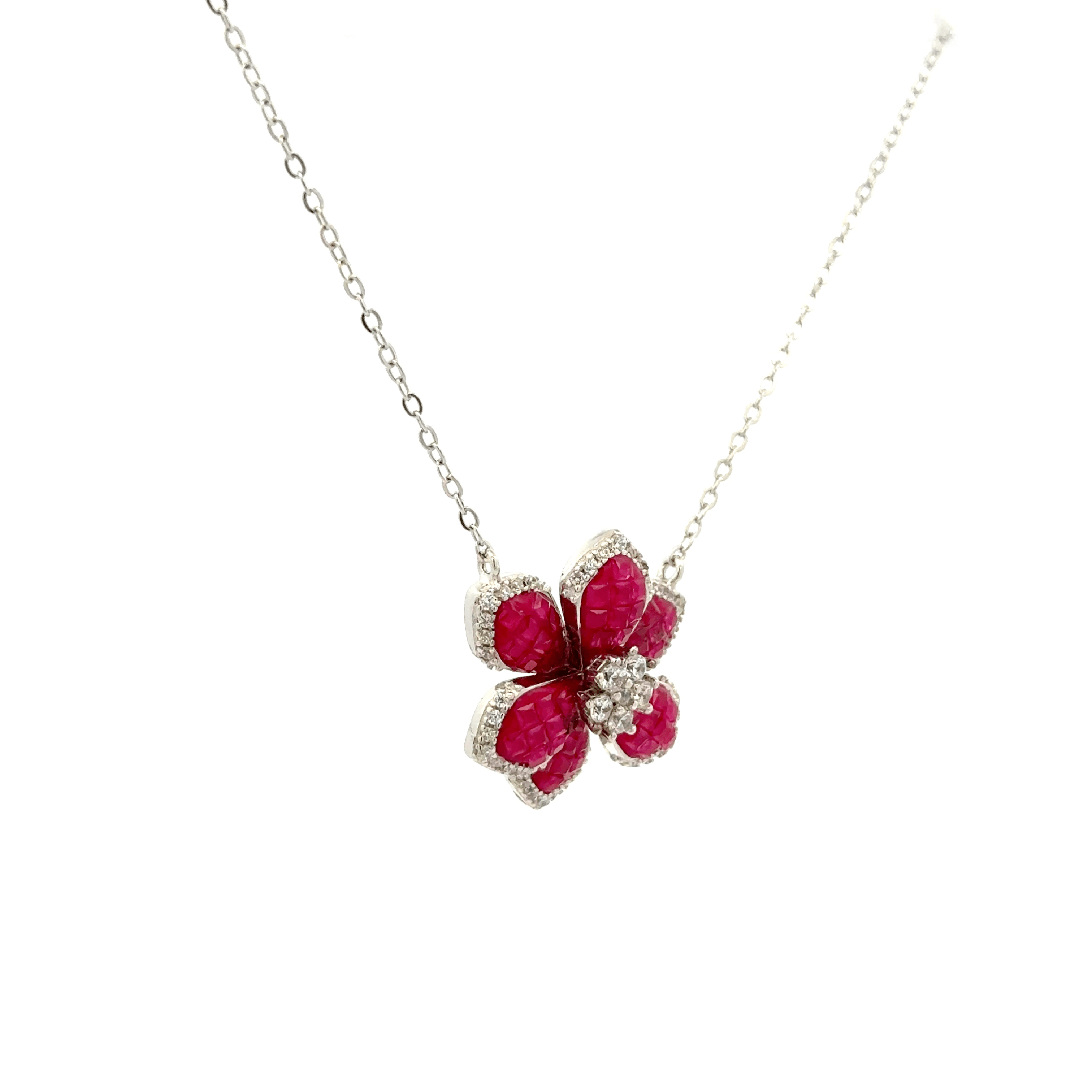Rhodium Flower shape chain with pendent