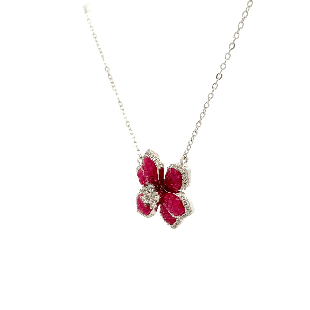 Rhodium Flower shape chain with pendent