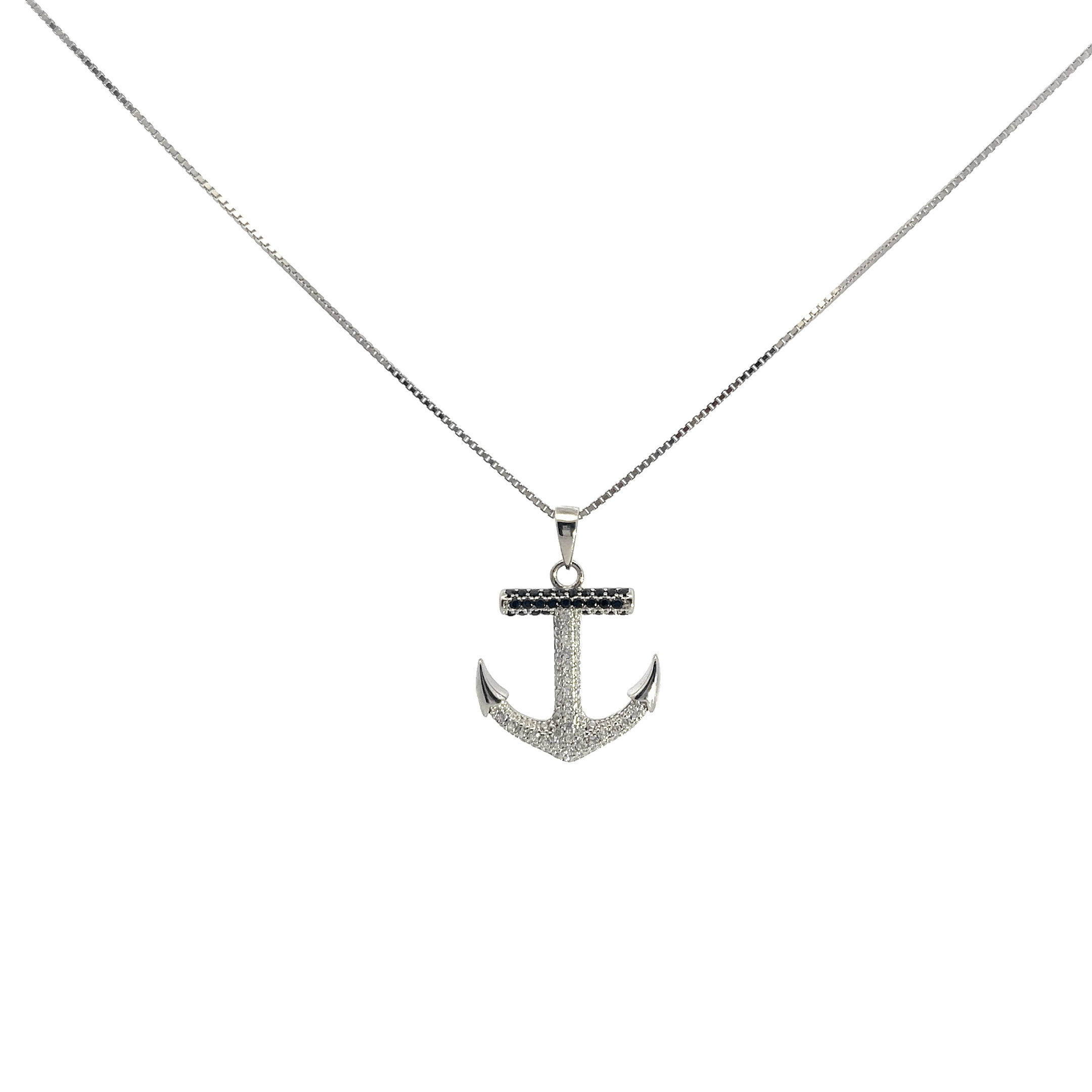 Rhodium Anchor chain with pendent