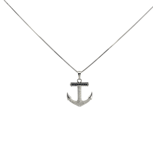 Rhodium Anchor chain with pendent