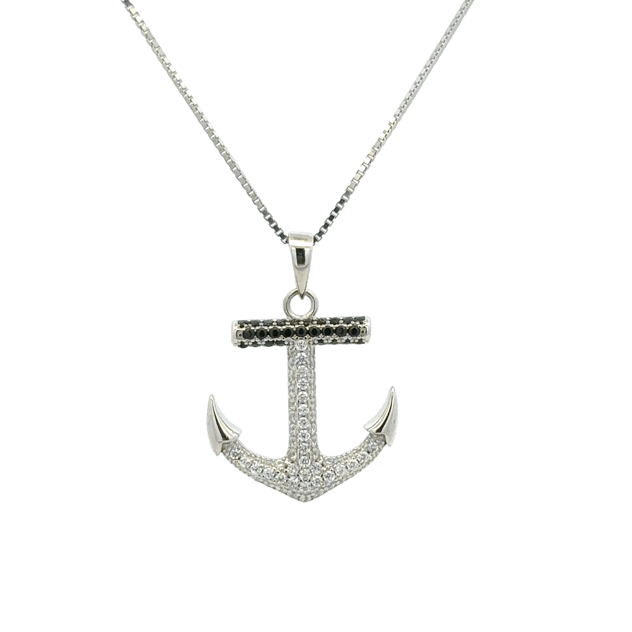 Rhodium Anchor chain with pendent