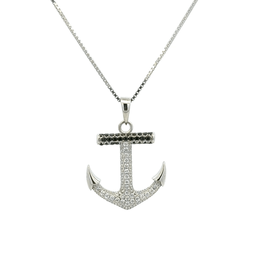 Rhodium Anchor chain with pendent