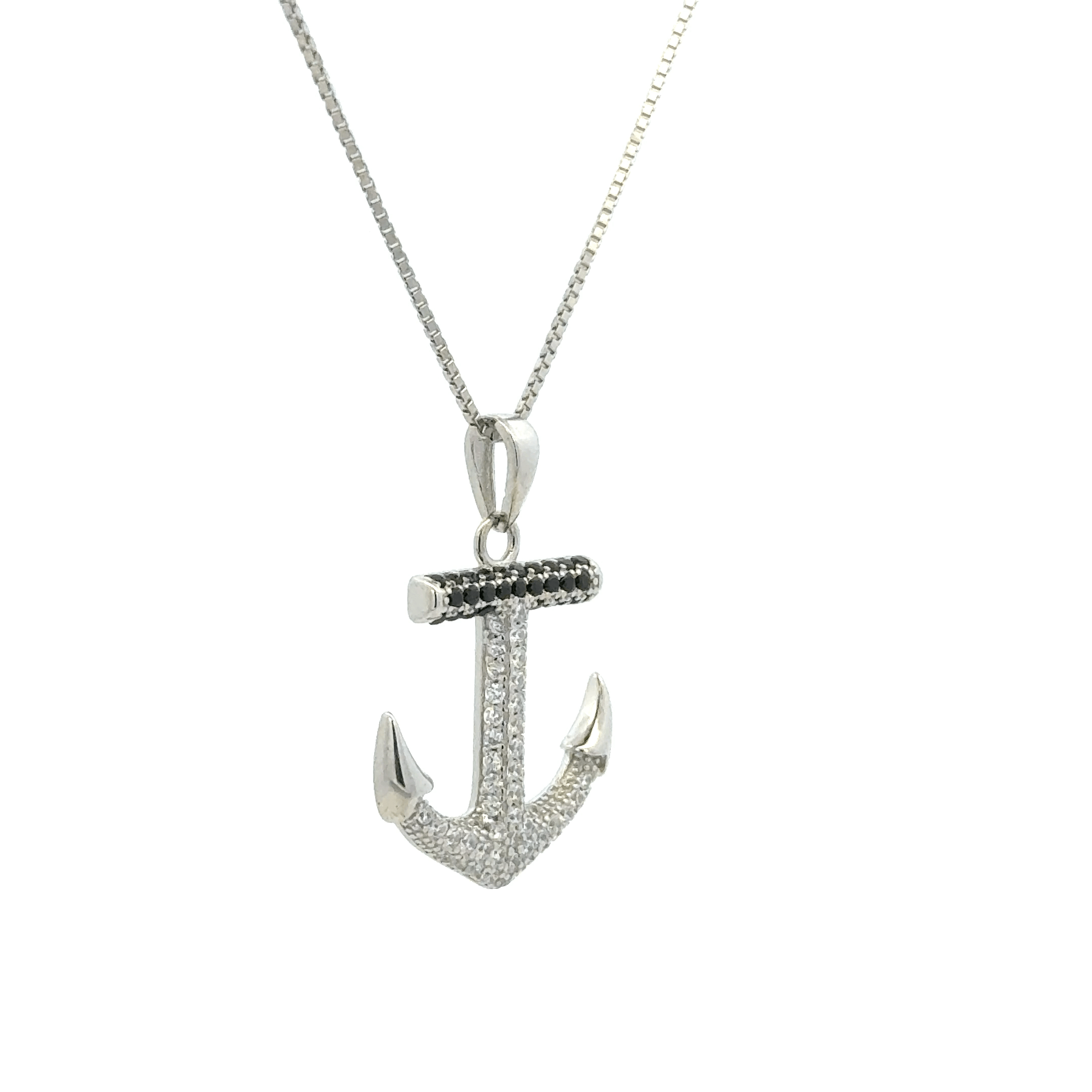 Rhodium Anchor chain with pendent