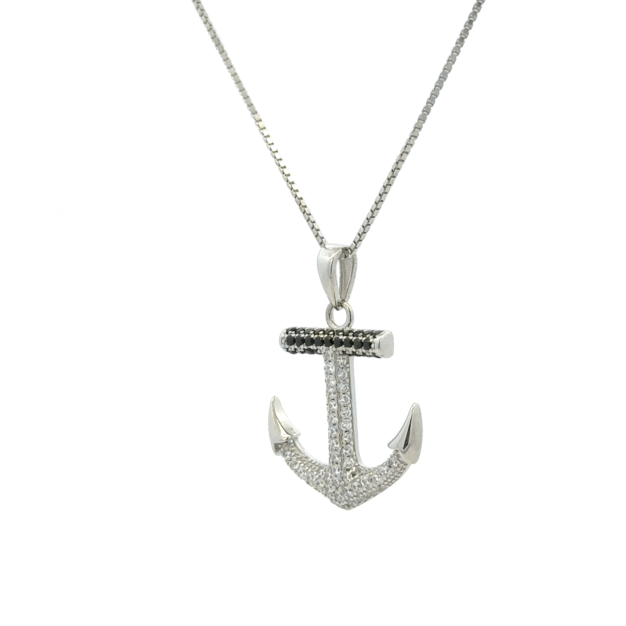 Rhodium Anchor chain with pendent