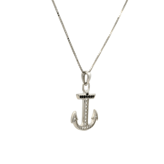 Rhodium Anchor chain with pendent