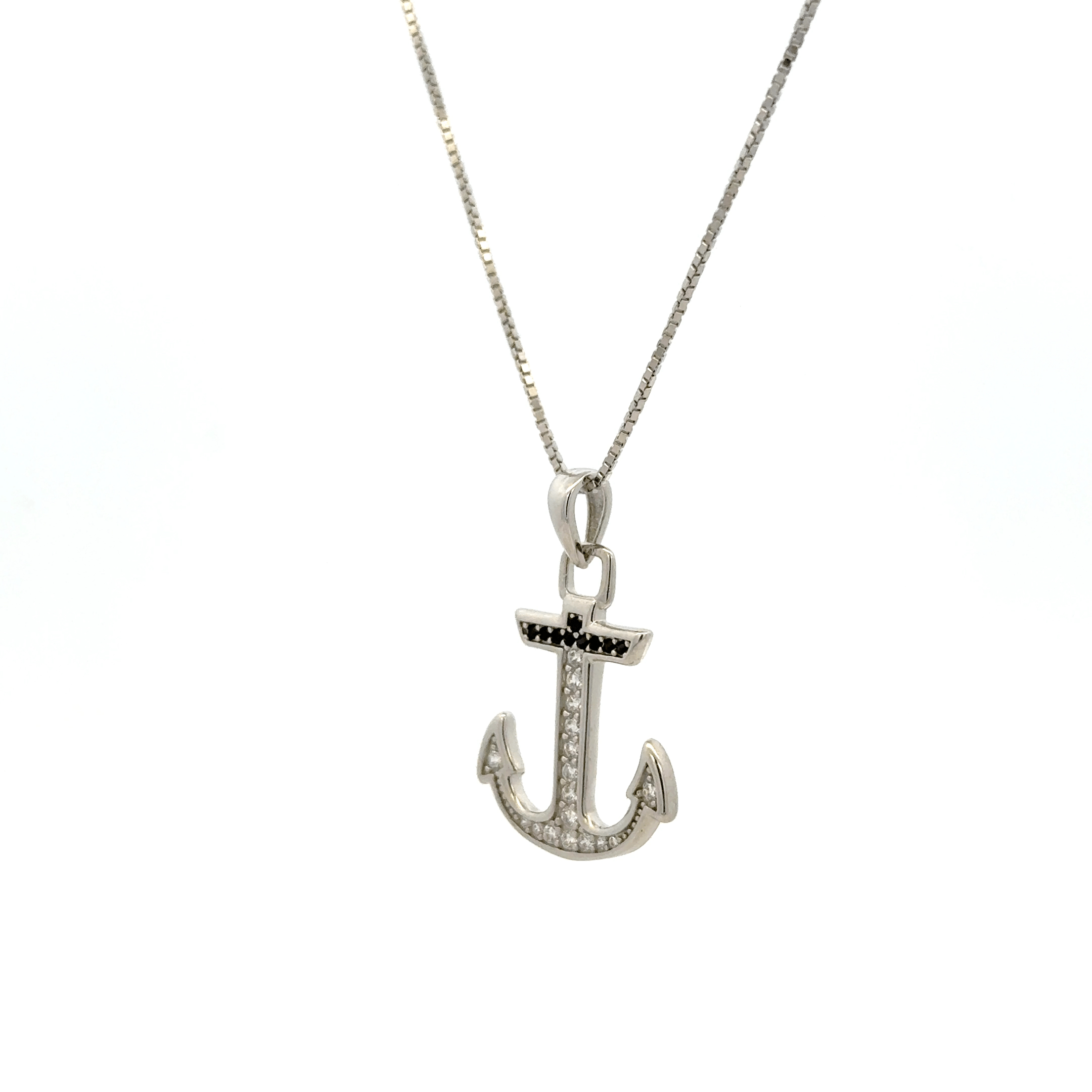 Rhodium Anchor chain with pendent