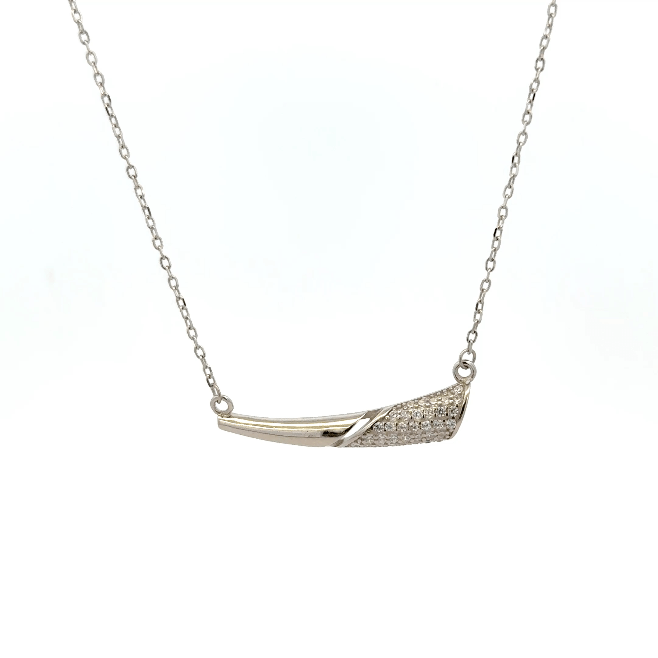 Rhodium Tusk-shaped chain with pendent