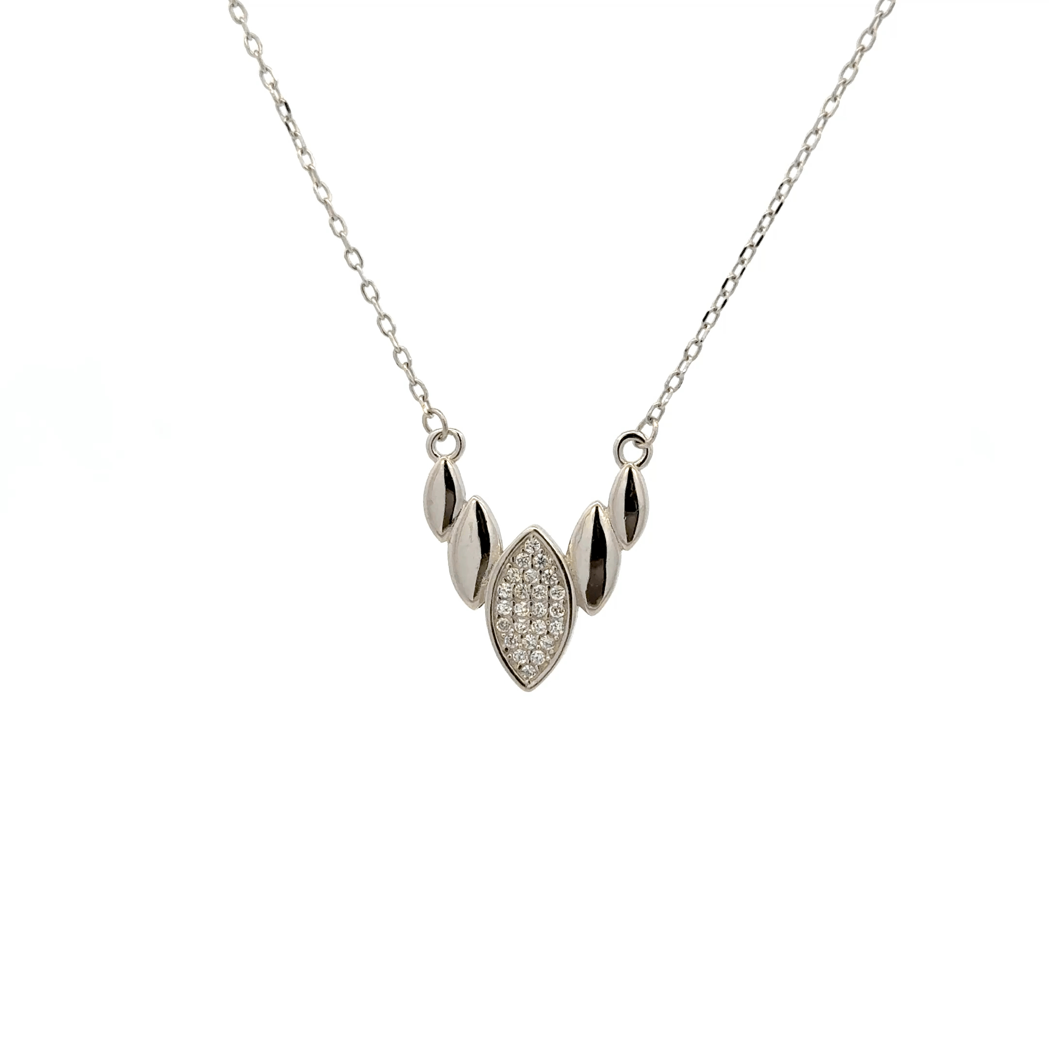 Rhodium leaf shaped chain with pendent