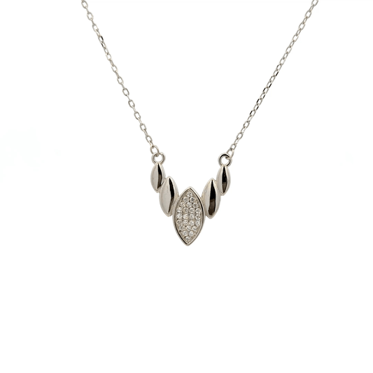 Rhodium leaf shaped chain with pendent