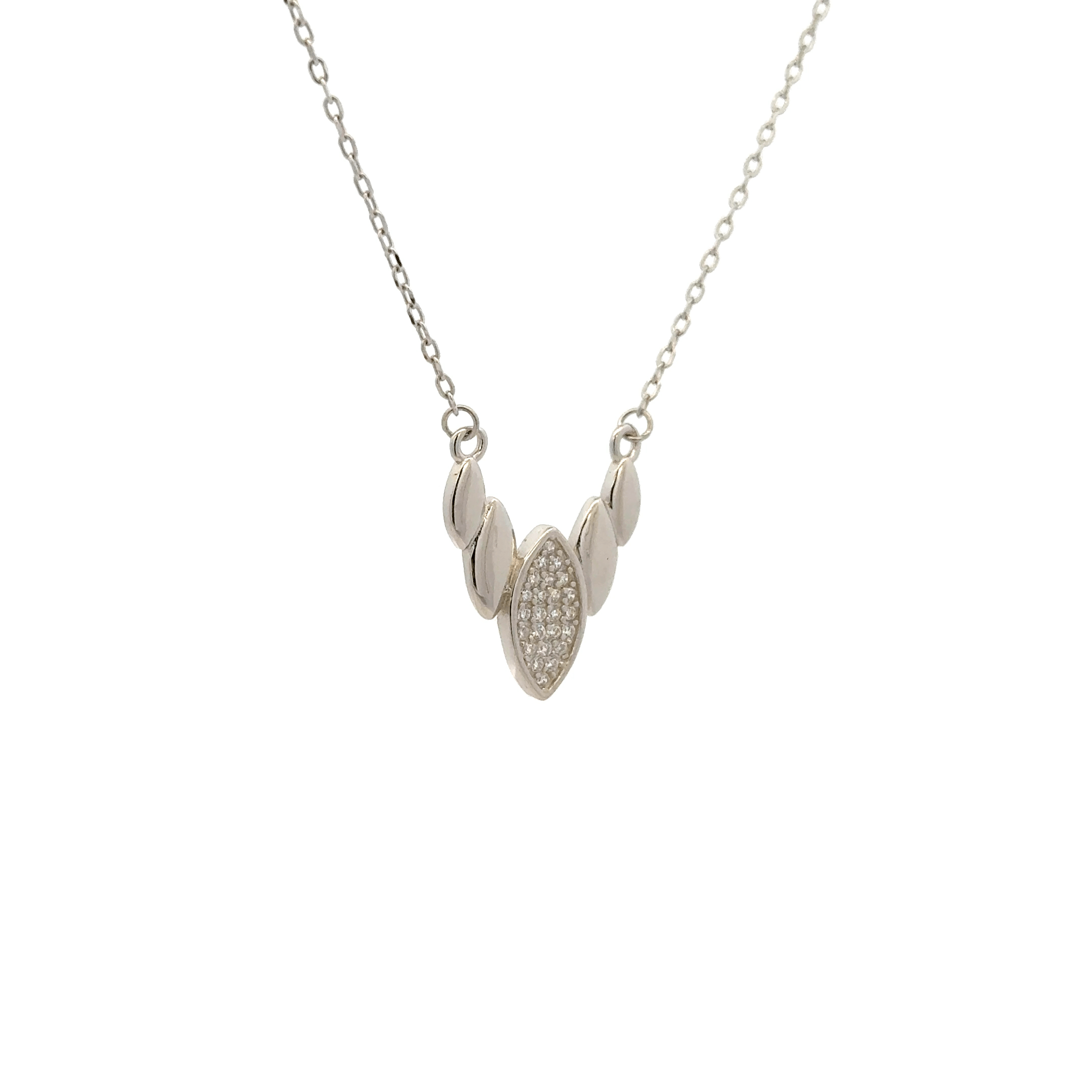 Rhodium leaf shaped chain with pendent