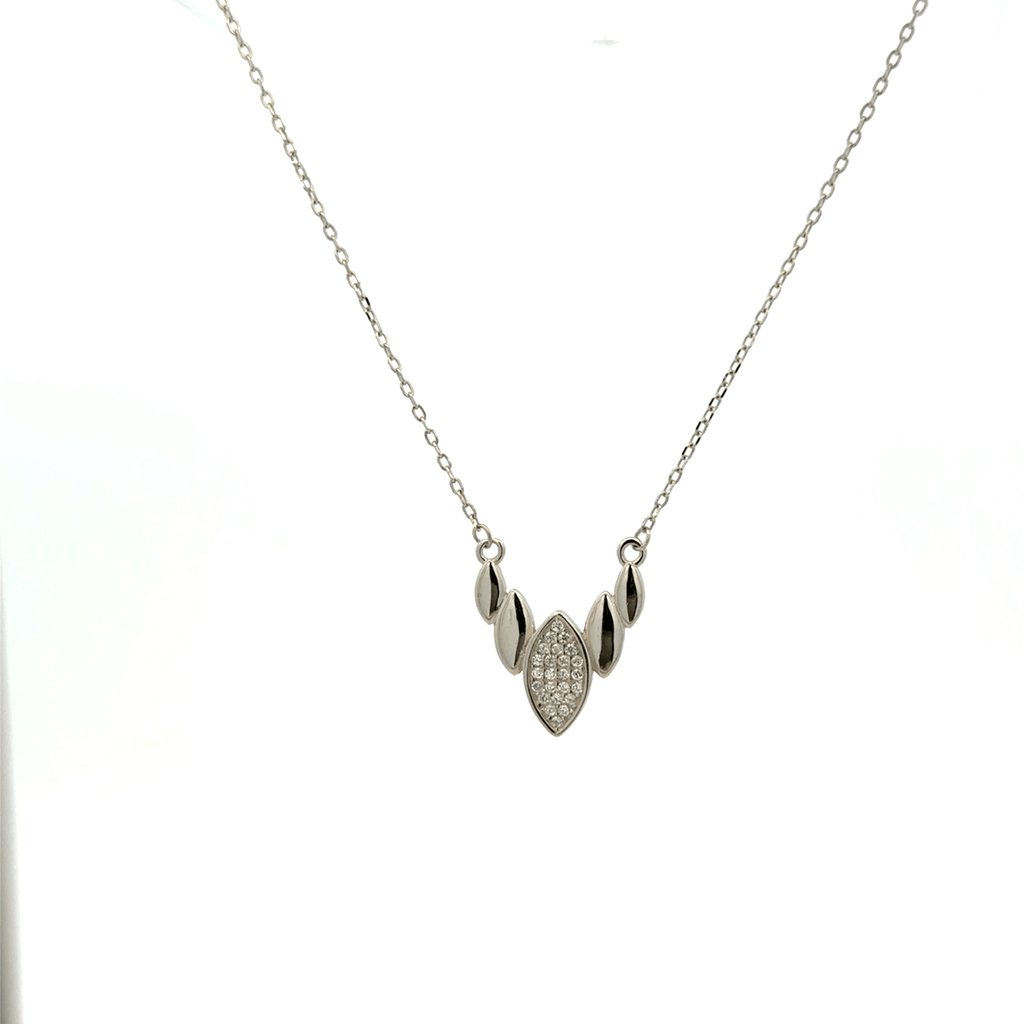 Rhodium leaf shaped chain with pendent
