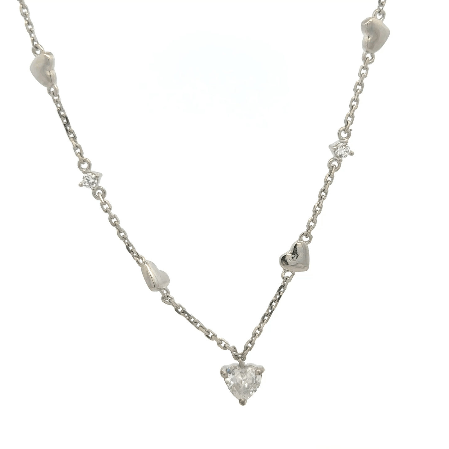 Rhodium charming heart chain with pendent