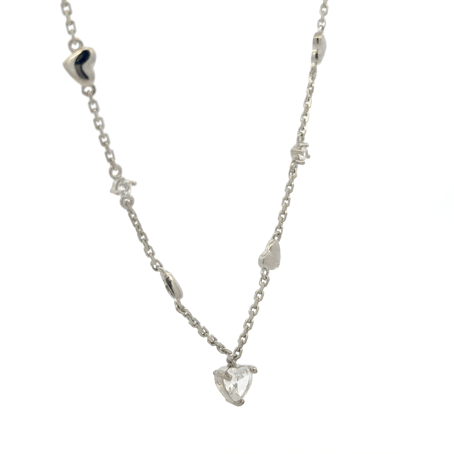 Rhodium charming heart chain with pendent