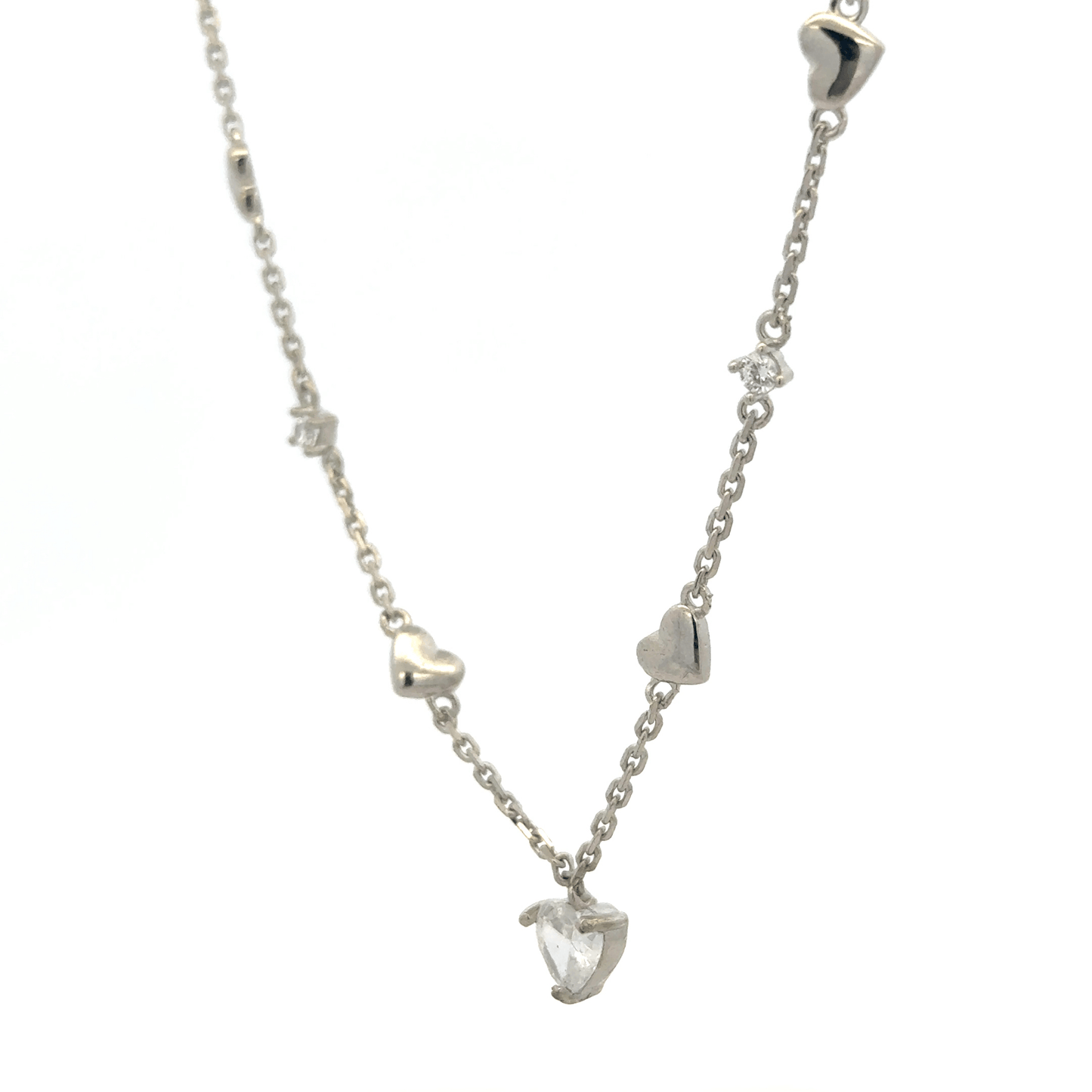 Rhodium charming heart chain with pendent