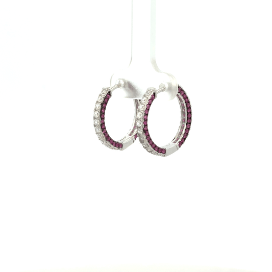 Red Side Stone Bali Earring