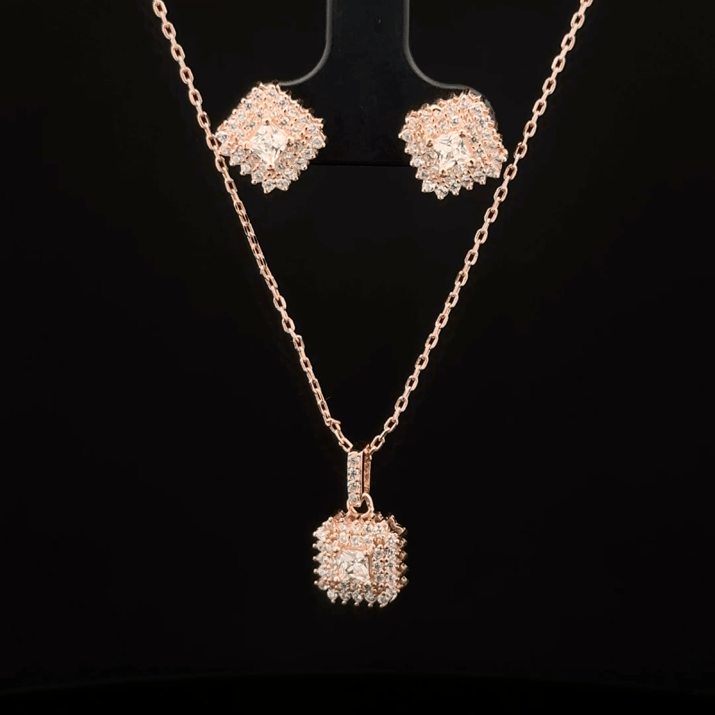 Square Chain Pendant With Earring