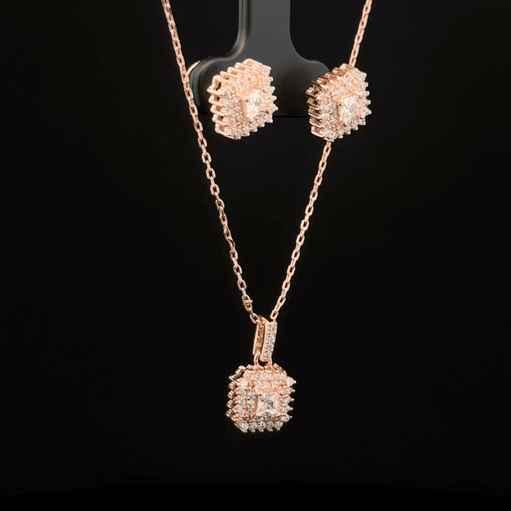 Square Chain Pendant With Earring