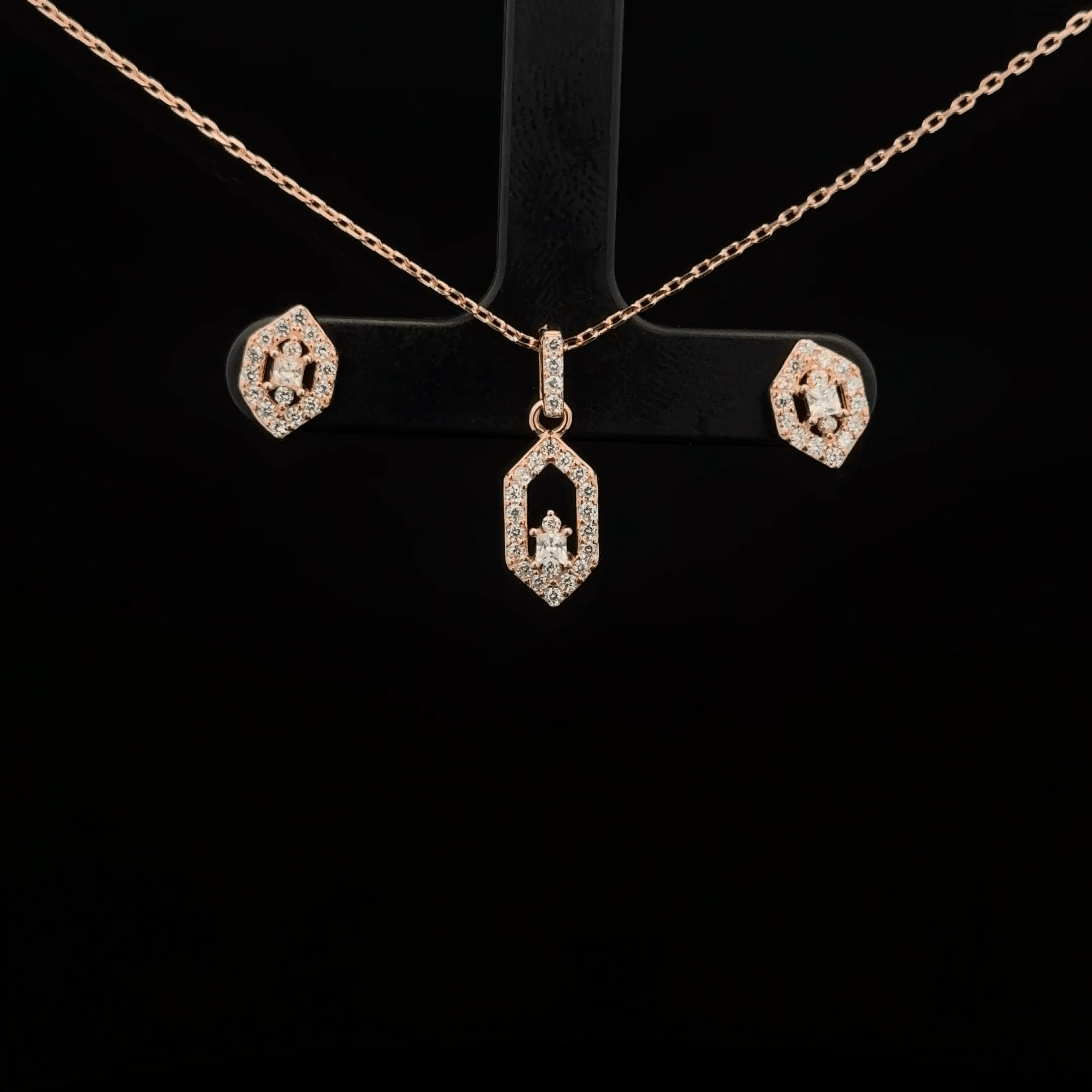 Diamond Shape Chain Pendant Earrings