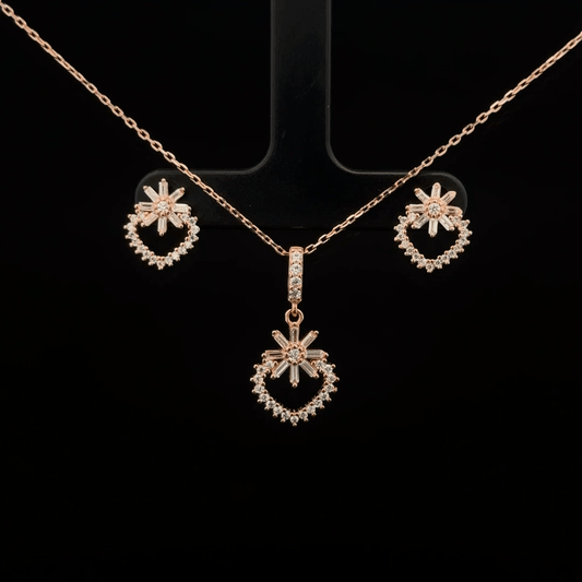 Flower Heart Chain Pendant Earrings