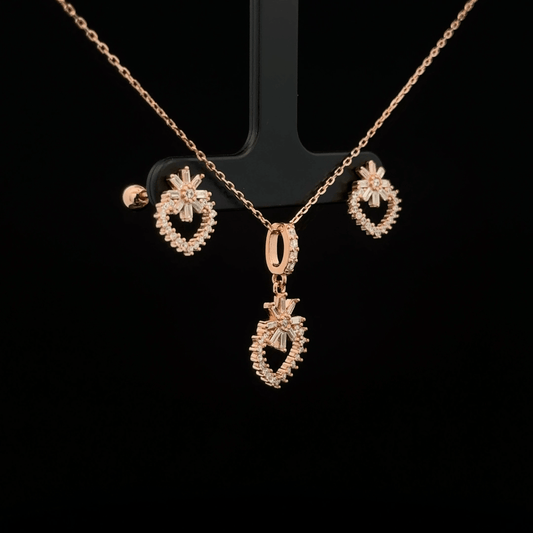 Flower Heart Chain Pendant Earrings