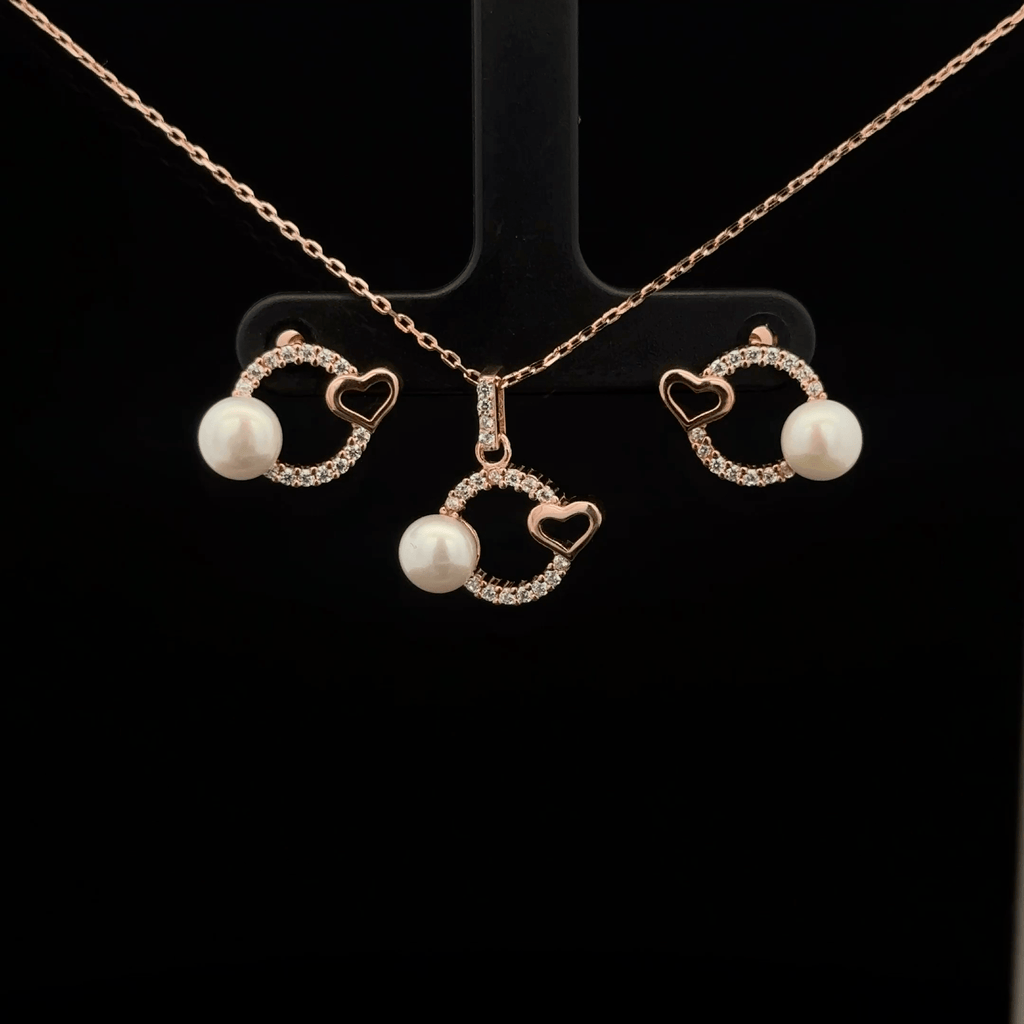 Pearl Heart Chain Pendant Earrings
