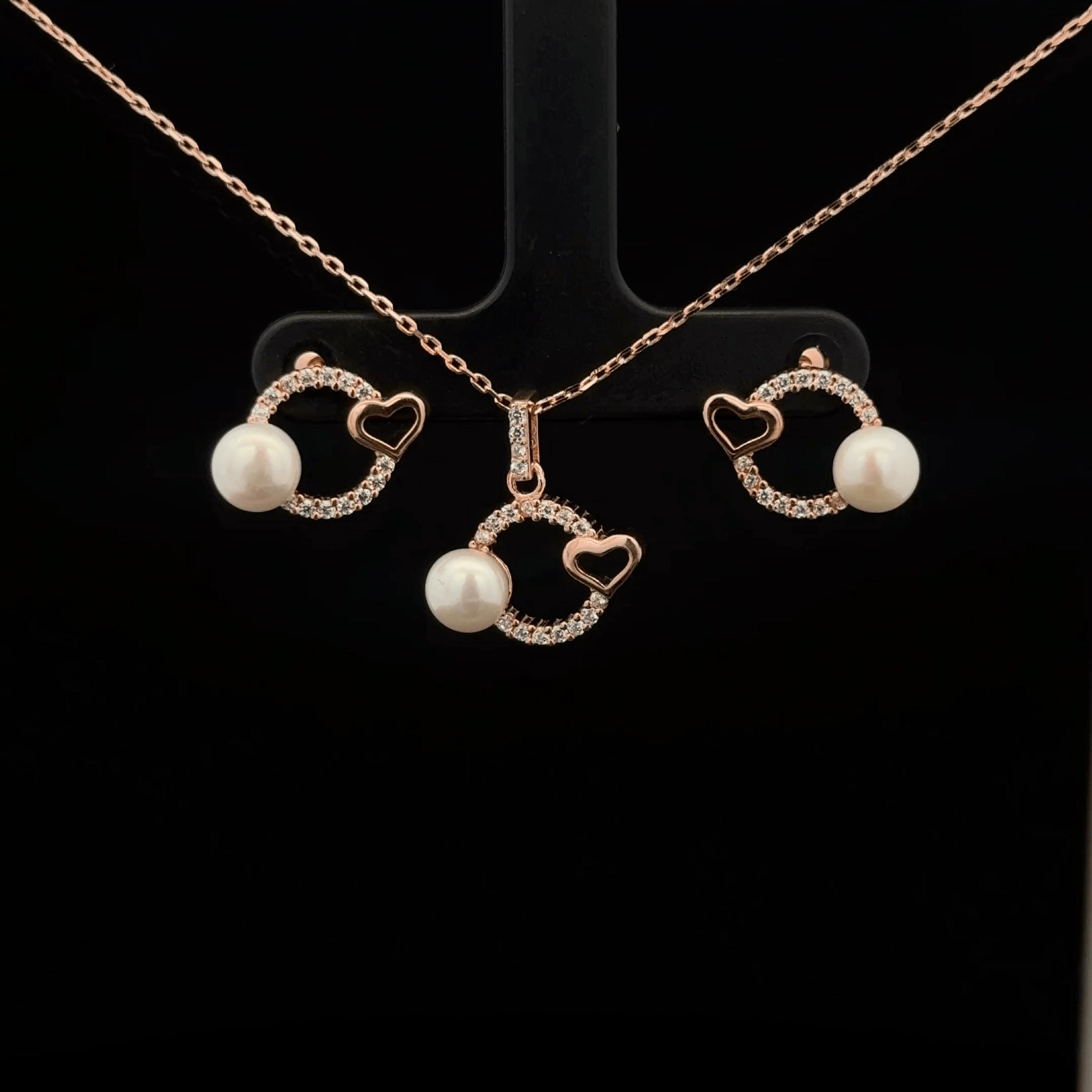 Pearl Heart Chain Pendant Earrings