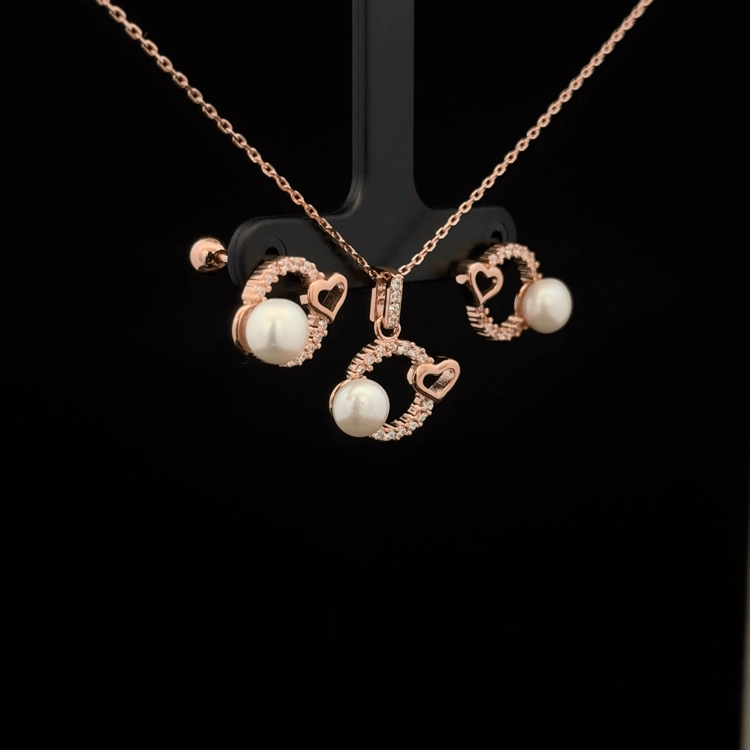 Pearl Heart Chain Pendant Earrings