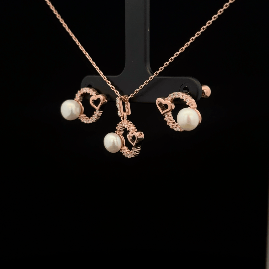 Pearl Heart Chain Pendant Earrings