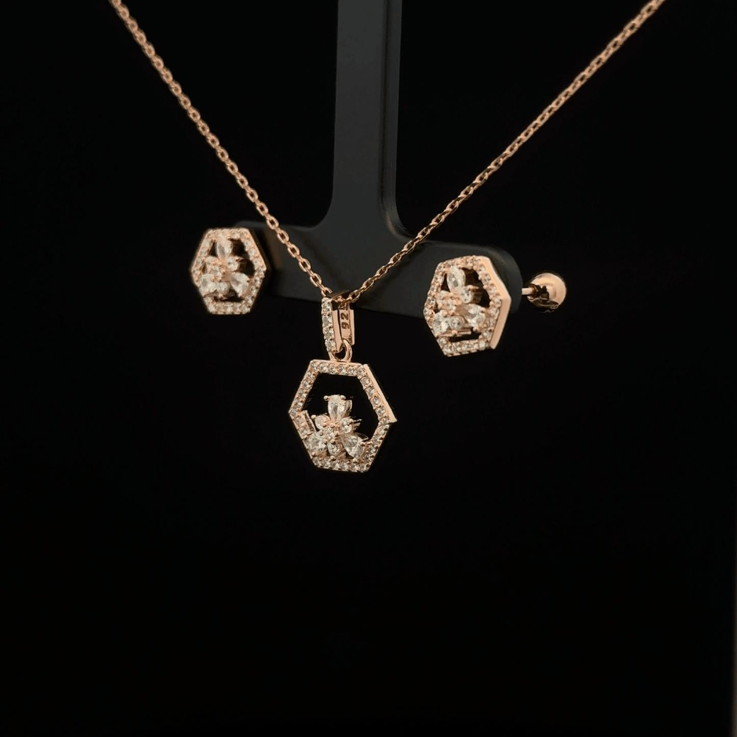 Hexagon Chain Pendant Earrings