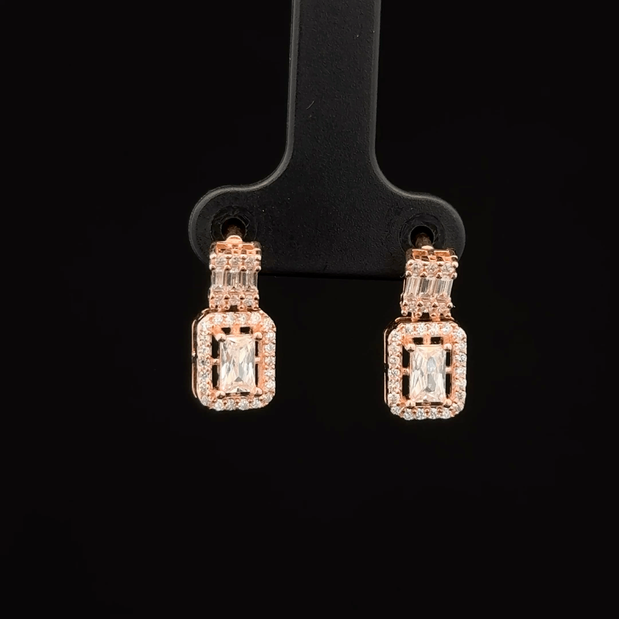 Emerald-Cut Rose Gold Drops Earrings