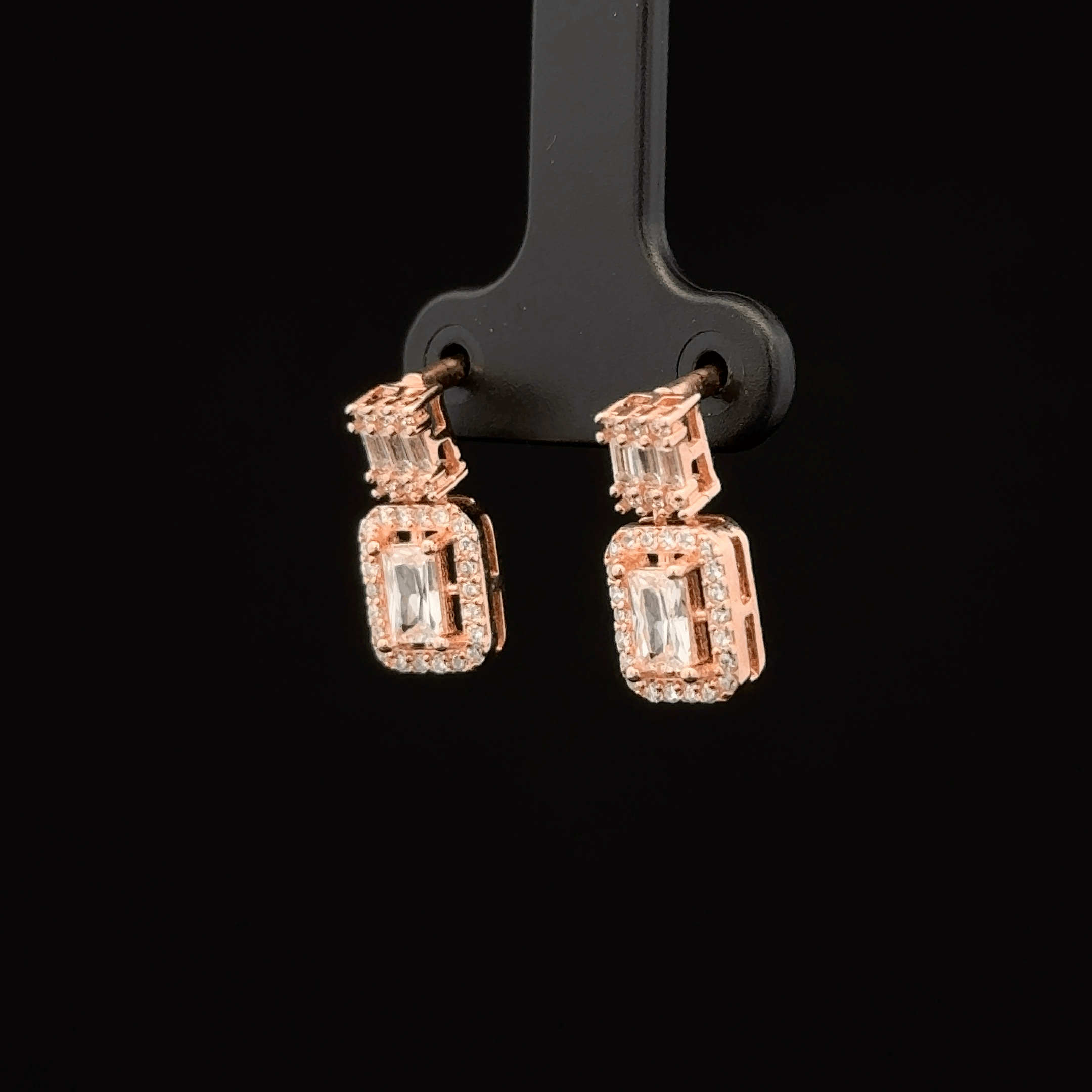 Emerald-Cut Rose Gold Drops Earrings