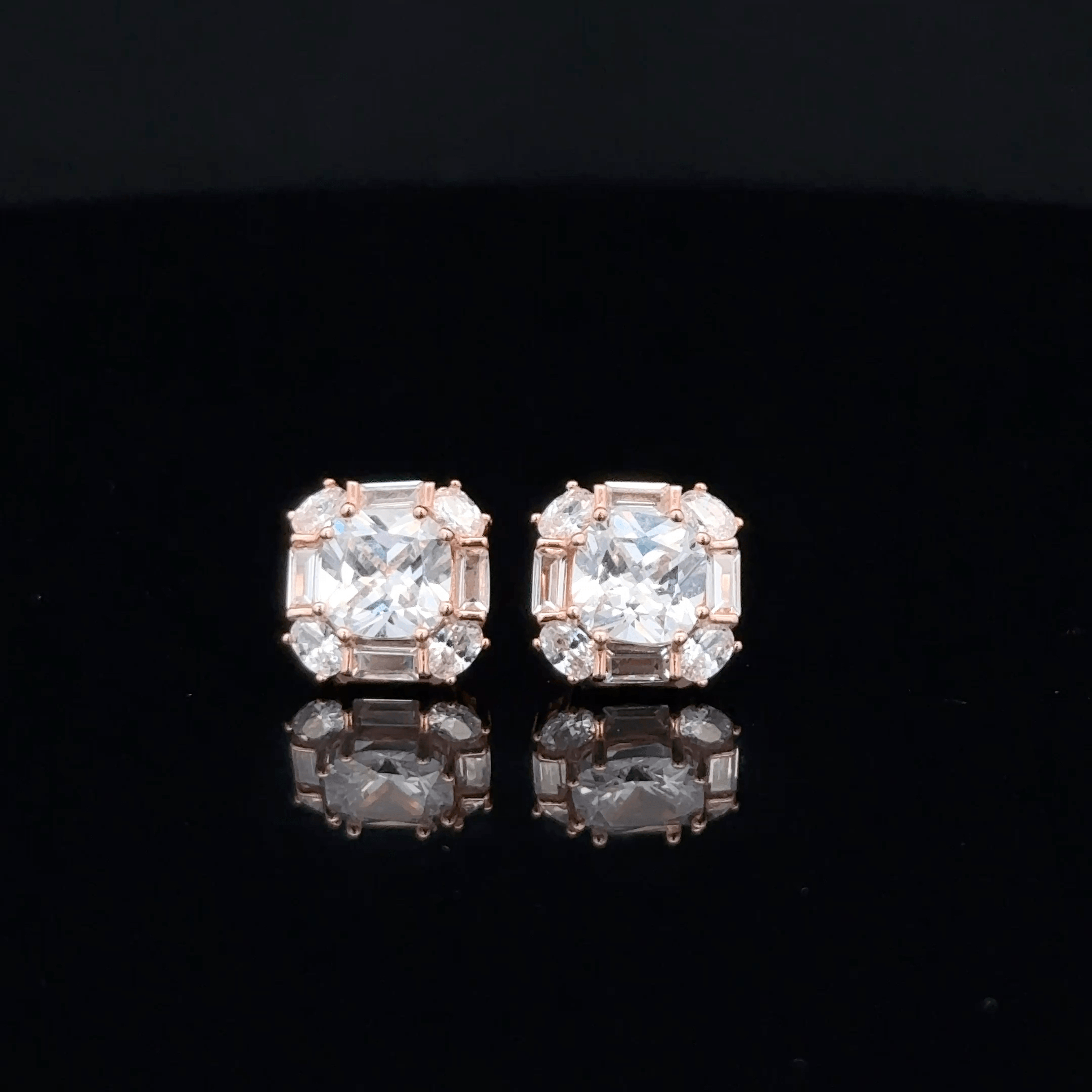 Rose gold Large Square Halo Stud Earrings