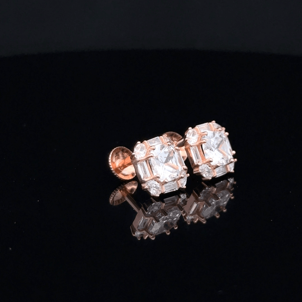 Rose gold Large Square Halo Stud Earrings
