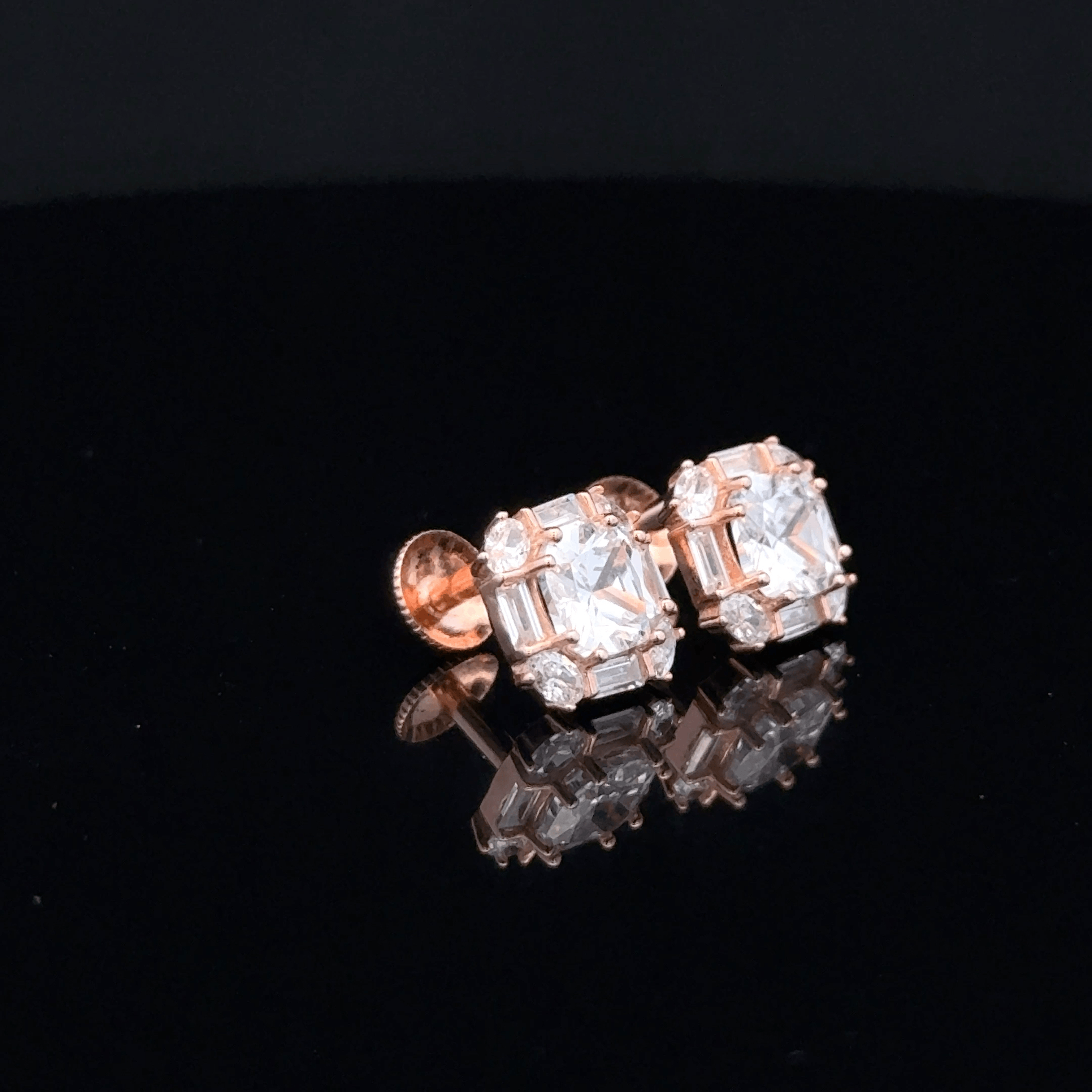 Rose gold Large Square Halo Stud Earrings