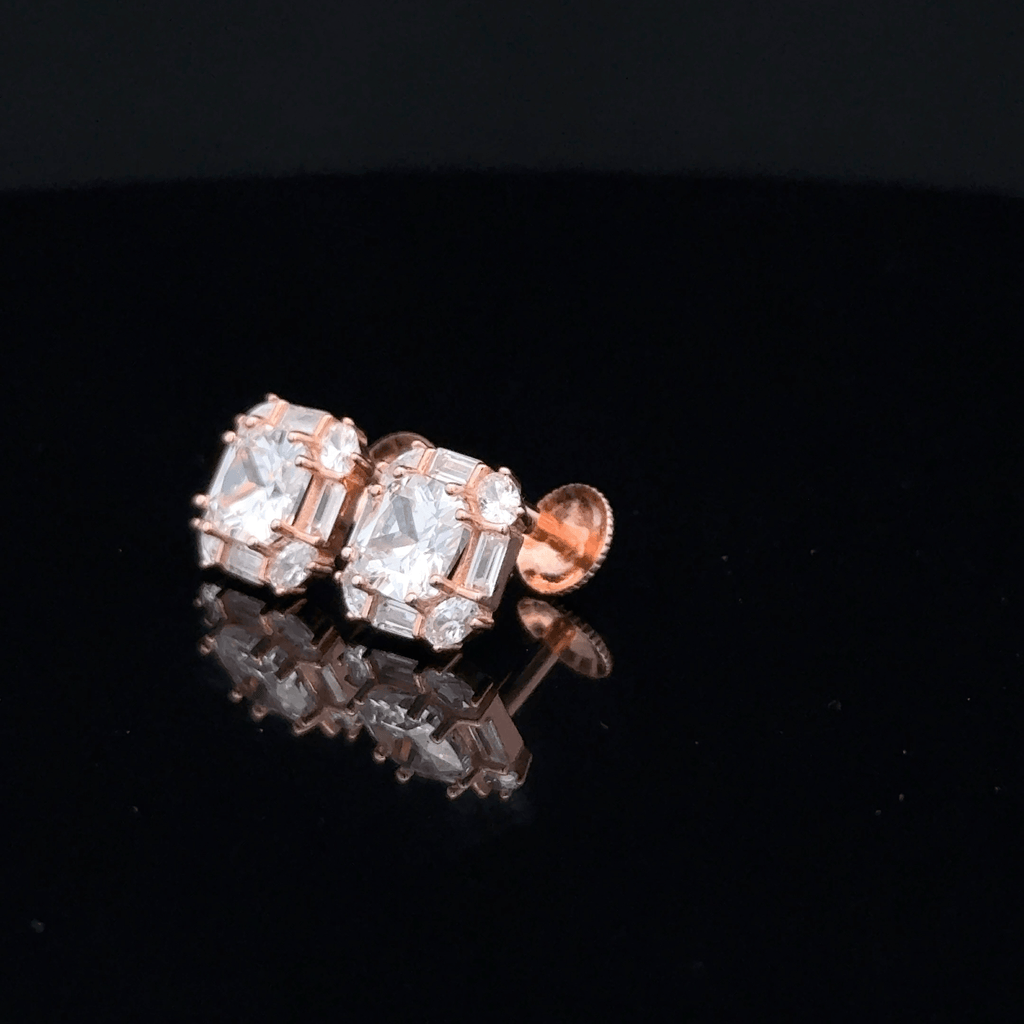 Rose gold Large Square Halo Stud Earrings