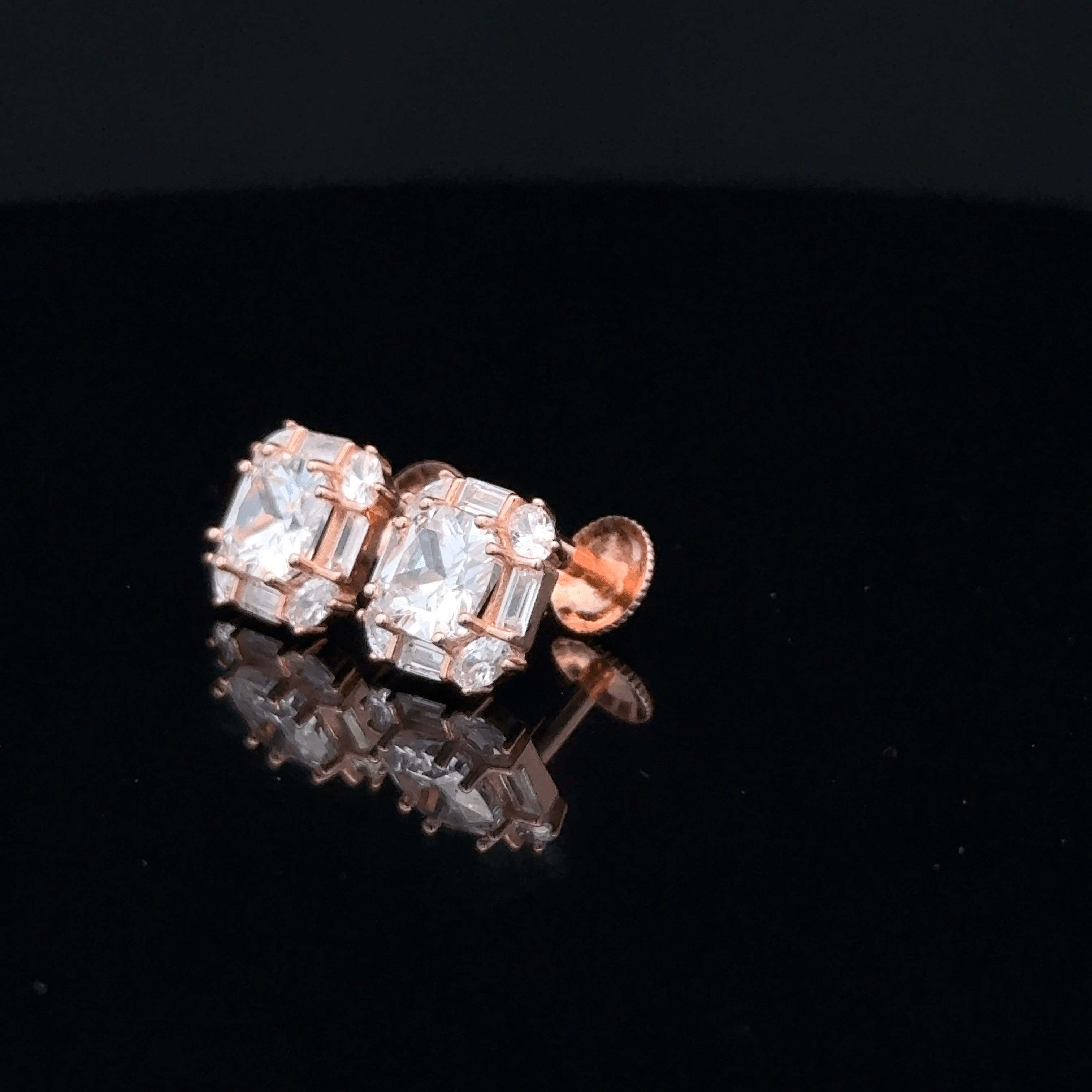 Rose gold Large Square Halo Stud Earrings