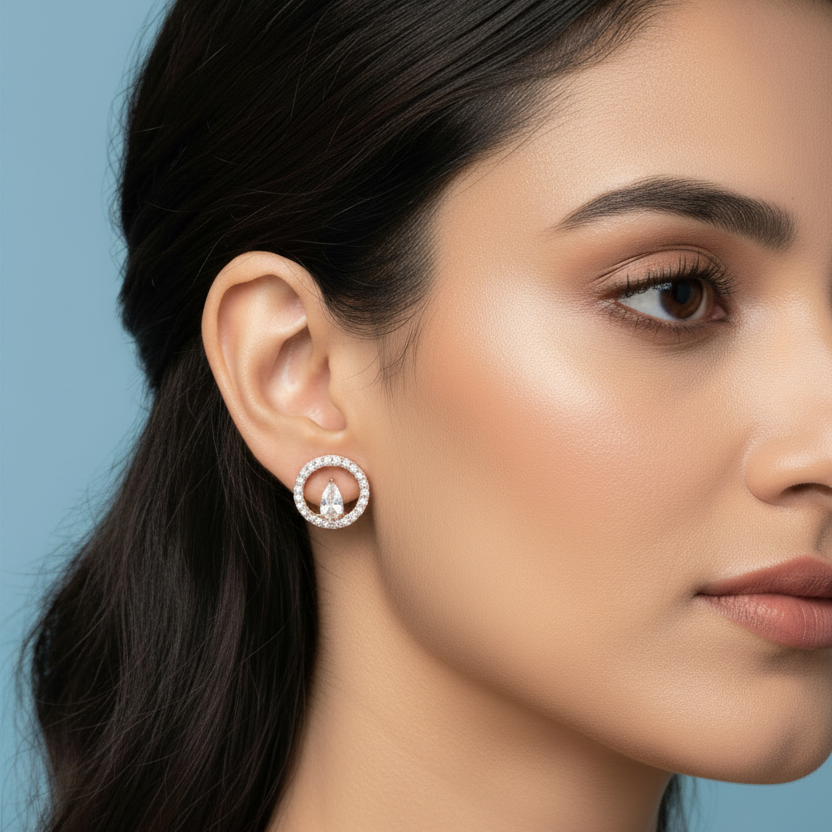 Rose Gold Pear Cut and Open Circle earrings